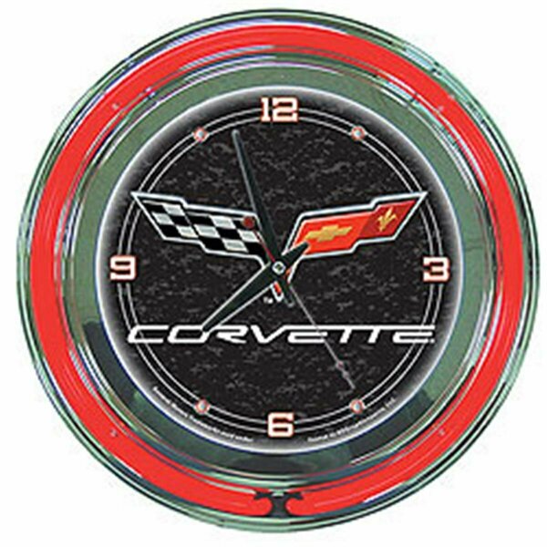 Hourglass Chevrolet Corvette C6 Neon Clock - Black - 14 Inch Diameter HO3693359